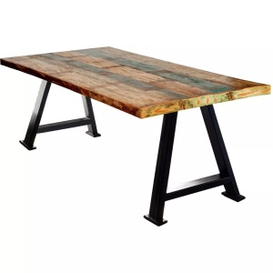 mutoni design, Tisch 160x85 cm - Altholz bunt - Metall antikschwarz, Massivholztisch 160x85 - Altholz lackiert bunt - Metall antikschwarz