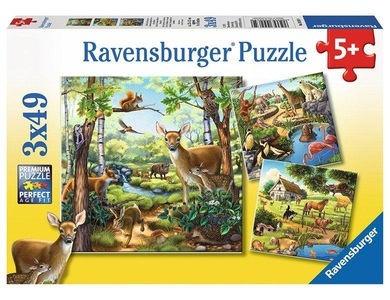 Ravensburger, RAVENSBURGER Puzzle 3x49 Teile Wald-Zoo-Haustiere, Ravensburger Kinderpuzzle - 09265 Wald-/Zoo-/Haustiere - Puzzle für Kinder ab 5 Jahren mit 3x49 Teilen