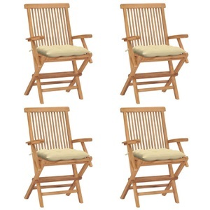 vidaXL, vidaXL Gartenstühle mit Cremeweißen Kissen 4 Stk. Massivholz Teak