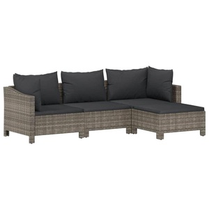 vidaXL, vidaXL 4-tlg. Garten-Lounge-Set mit Kissen Grau Poly Rattan, 