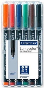 Staedtler, Staedtler Folienstift Lumocolor 318, Staedtler Lumocolor, permanent, Universalstift, 0.6mm, F, 318-WP6, (6-farbig assortiert)