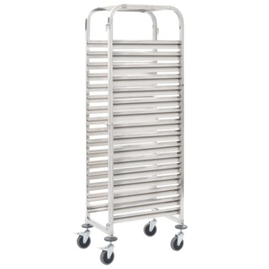 vidaXL, vidaXL Tablettwagen für 16 Tabletts 38x55x163 cm Edelstahl, vidaXL Tablettwagen für 16 Tabletts 38x55x163 cm Edelstahl