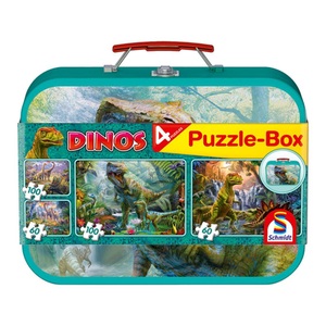Schmidt Spiele, Puzzle-Box: Dinos, Schmidt Spiele - Dinos, Puzzle-Box, 2x60, 2x100 Teile im Metallkoffer