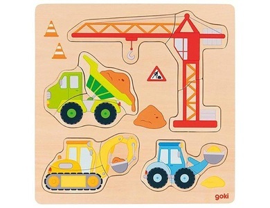 Gollnest & Kiesel KG, Goki 57439 - Einlegepuzzle, Baufahrzeuge, Holz, Puzzle,, Einlegepuzzle BAUFAHRZEUGE in bunt