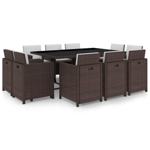 Diverse Hardware, 11-tlg. Garten-Essgruppe mit Auflagen Poly Rattan Braun