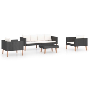 vidaXL, vidaXL 4-tlg. Garten-Lounge-Set mit Auflagen Poly Rattan Schwarz