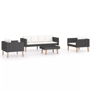 vidaXL, vidaXL 4-tlg. Garten-Lounge-Set mit Auflagen Poly Rattan Schwarz