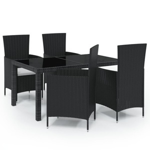 vidaXL, vidaXL 5-tlg. Garten-Essgruppe mit Auflagen Poly Rattan Schwarz, vidaXL 5-tlg. Garten-Essgruppe mit Kissen Poly Rattan Schwarz