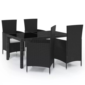 vidaXL, vidaXL 5-tlg. Garten-Essgruppe mit Auflagen Poly Rattan Schwarz, vidaXL 5-tlg. Garten-Essgruppe mit Kissen Poly Rattan Schwarz