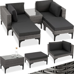 TecTake, Rattan Lounge mit Aluminiumgestell Bellaria Rattan Lounge mit Aluminiumgestell Bellaria, Tectake - Rattan Lounge mit Aluminiumgestell Bellaria, 5 Stücke, Grau