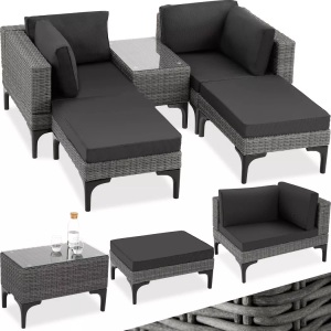 TecTake, Rattan Lounge mit Aluminiumgestell Bellaria Rattan Lounge mit Aluminiumgestell Bellaria, Tectake - Rattan Lounge mit Aluminiumgestell Bellaria, 5 Stücke, Grau