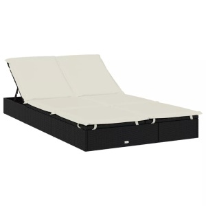 vidaXL, vidaXL Sonnenliegen 2 Stk. Schwarz 201x55x20 cm Poly Rattan, vidaXL Sonnenliege für 2 Personen mit Auflage Schwarz Poly Rattan