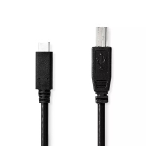 Nedis, USB-Kabel | USB 2.0 | USB-C? Stecker | USB-B Stecker | 480 Mbps | Vernickelt | 2,00 m | Rund | PVC | Schwarz | Box
