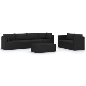 vidaXL, vidaXL 7-tlg. Garten-Lounge-Set mit Kissen Poly Rattan Schwarz
