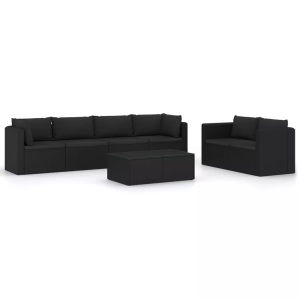 vidaXL, vidaXL 7-tlg. Garten-Lounge-Set mit Kissen Poly Rattan Schwarz