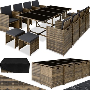 TecTake, Rattan Sitzgruppe Palma 8+4+1 mit Schutzhülle Rattan Sitzgruppe Palma 8+4+1 mit Schutzhülle, Tectake - Rattan Sitzgruppe Palma 8+4+1 mit Schutzhülle, One Size, Gewittergrau