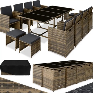 TecTake, Rattan Sitzgruppe Palma 8+4+1 mit Schutzhülle Rattan Sitzgruppe Palma 8+4+1 mit Schutzhülle, Tectake - Rattan Sitzgruppe Palma 8+4+1 mit Schutzhülle, One Size, Gewittergrau