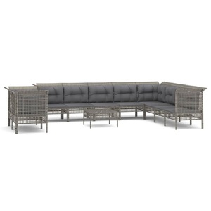 vidaXL, vidaXL 11-tlg. Garten-Lounge-Set mit Kissen Grau Poly Rattan
