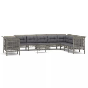 vidaXL, vidaXL 11-tlg. Garten-Lounge-Set mit Kissen Grau Poly Rattan