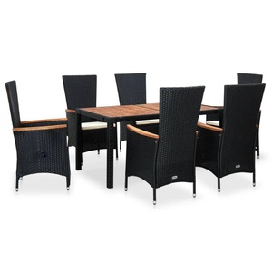 vidaXL, vidaXL 7-tlg. Garten-Essgruppe Poly Rattan Akazienholz Schwarz