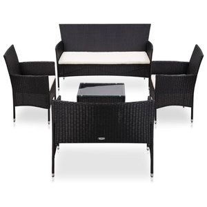 Diverse Hardware, 5-tlg. Garten-Lounge-Set mit Auflagen Poly Rattan Schwarz, vidaXL 5-tlg. Garten-Lounge-Set mit Auflagen Poly Rattan Schwarz