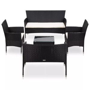 Diverse Hardware, 5-tlg. Garten-Lounge-Set mit Auflagen Poly Rattan Schwarz, vidaXL 5-tlg. Garten-Lounge-Set mit Auflagen Poly Rattan Schwarz