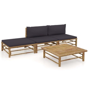 vidaXL, vidaXL 4-tlg. Garten-Lounge-Set mit Dunkelgrauen Kissen Bambus, vidaXL 4-tlg. Garten-Lounge-Set mit Dunkelgrauen Kissen Bambus
