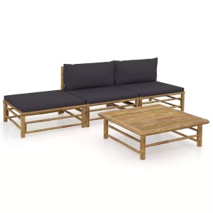 vidaXL, vidaXL 4-tlg. Garten-Lounge-Set mit Dunkelgrauen Kissen Bambus, vidaXL 4-tlg. Garten-Lounge-Set mit Dunkelgrauen Kissen Bambus