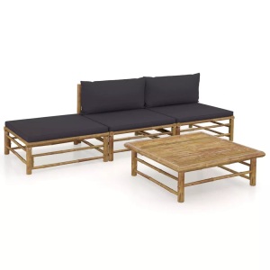 vidaXL, vidaXL 4-tlg. Garten-Lounge-Set mit Dunkelgrauen Kissen Bambus