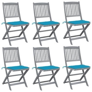 vidaXL, vidaXL Klappbare Gartenstühle 6 Stk. mit Sitzkissen Massivholz Akazie, vidaXL Klappbare Gartenstühle 6 Stk. mit Sitzkissen Massivholz Akazie