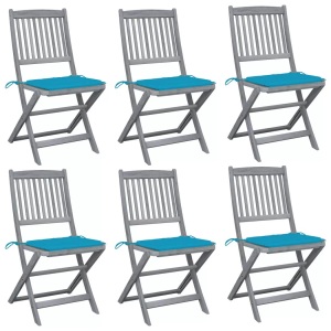 vidaXL, vidaXL Klappbare Gartenstühle 6 Stk. mit Sitzkissen Massivholz Akazie, vidaXL Klappbare Gartenstühle 6 Stk. mit Sitzkissen Massivholz Akazie