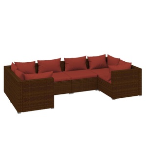 vidaXL, vidaXL 6-tlg. Garten-Lounge-Set mit Kissen Poly Rattan Braun