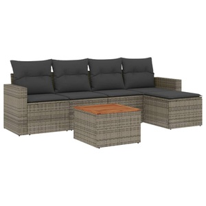 vidaXL, vidaXL 6-tlg. Garten-Sofagarnitur mit Kissen Grau Poly Rattan, vidaXL 6-tlg. Garten-Sofagarnitur mit Kissen Grau Poly Rattan