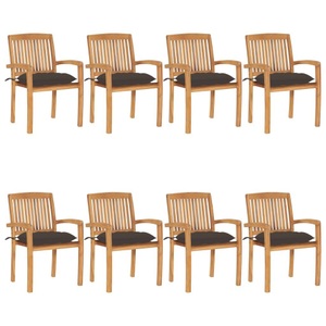 vidaXL, vidaXL Stapelbare Gartenstühle mit Kissen 8 Stk. Massivholz Teak, 