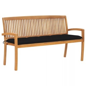 vidaXL, vidaXL Stapelbare Gartenbank mit Auflage 159 cm Massivholz Teak, 