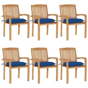vidaXL, vidaXL Stapelbare Gartenstühle mit Kissen 6 Stk. Massivholz Teak