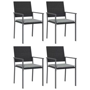 vidaXL, vidaXL Gartenstühle mit Kissen 4 Stk. Schwarz 54x62,5x89cm Poly Rattan, vidaXL Gartenstühle mit Kissen 4 Stk. Schwarz 54x62,5x89cm Poly Rattan