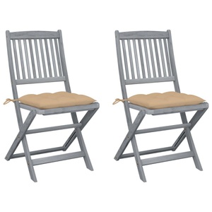 vidaXL, vidaXL Klappbare Gartenstühle 2 Stk. mit Kissen Massivholz Akazie, vidaXL Klappbare Gartenstühle 2 Stk. mit Kissen Massivholz Akazie