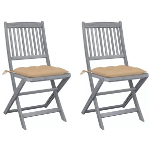 vidaXL, vidaXL Klappbare Gartenstühle 2 Stk. mit Kissen Massivholz Akazie, vidaXL Klappbare Gartenstühle 2 Stk. mit Kissen Massivholz Akazie
