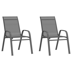 vidaXL, vidaXL Stapelbare Gartenstühle 2 Stk. Grau Textilene, vidaXL Stapelbare Gartenstühle 2 Stk. Grau Textilene