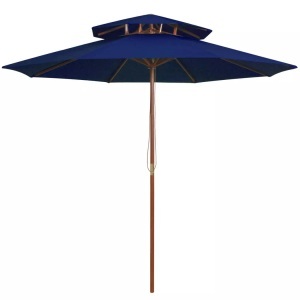 vidaXL, vidaXL Sonnenschirm mit Doppeldach und Holzmast Blau 270 cm, vidaXL Sonnenschirm mit Doppeldach und Holz-Mast Blau 270 cm