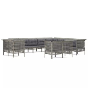 vidaXL, vidaXL 13-tlg. Garten-Lounge-Set mit Kissen Grau Poly Rattan, vidaXL 13-tlg. Garten-Lounge-Set mit Kissen Grau Poly Rattan