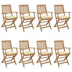 vidaXL, vidaXL Klappbare Gartenstühle 8 Stk. mit Kissen Massivholz Akazie, vidaXL Klappbare Gartenstühle 8 Stk. mit Kissen Massivholz Akazie