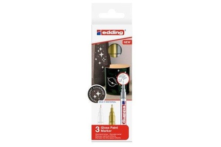 Opitec, Opitec - edding 751 Glanzlackmarker, 3er-Set, Edding 751, Paintmarker, 1-2mm, gold/silver/white, 751-E3-met, (3 Farben)