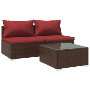 vidaXL, vidaXL 3-tlg. Garten-Lounge-Set mit Kissen Poly Rattan Braun, 