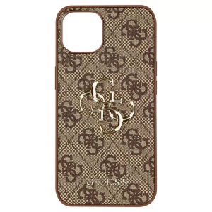 Guess, Guess - iPhone 13 Pro Max Leder Hardcase Hülle Metall Logo (GUHCP13X4GMGBR) - Braun / Gold