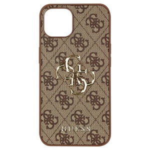 Guess, Guess - iPhone 13 Pro Max Leder Hardcase Hülle Metall Logo (GUHCP13X4GMGBR) - Braun / Gold