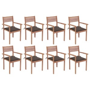 vidaXL, vidaXL Stapelbare Gartenstühle mit Kissen 8 Stk. Massivholz Teak, 