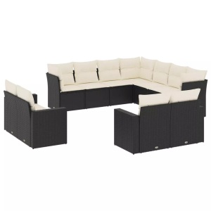 vidaXL, vidaXL 11-tlg. Garten-Sofagarnitur mit Kissen Schwarz Poly Rattan, vidaXL 11-tlg. Garten-Sofagarnitur mit Kissen Schwarz Poly Rattan