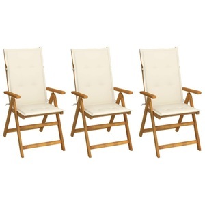vidaXL, vidaXL Klappbare Gartenstühle 3 Stk. mit Auflagen Massivholz Akazie, vidaXL Klappbare Gartenstühle 3 Stk. mit Auflagen Massivholz Akazie